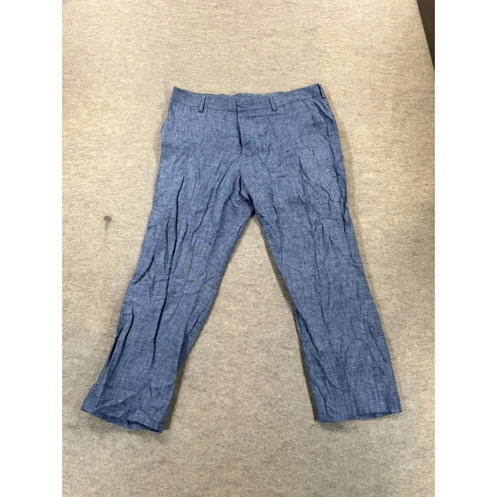 Murano Baird McNutt Slim Alex Fit Dress Pants Mens 34x30 Blue Flat Front Linen